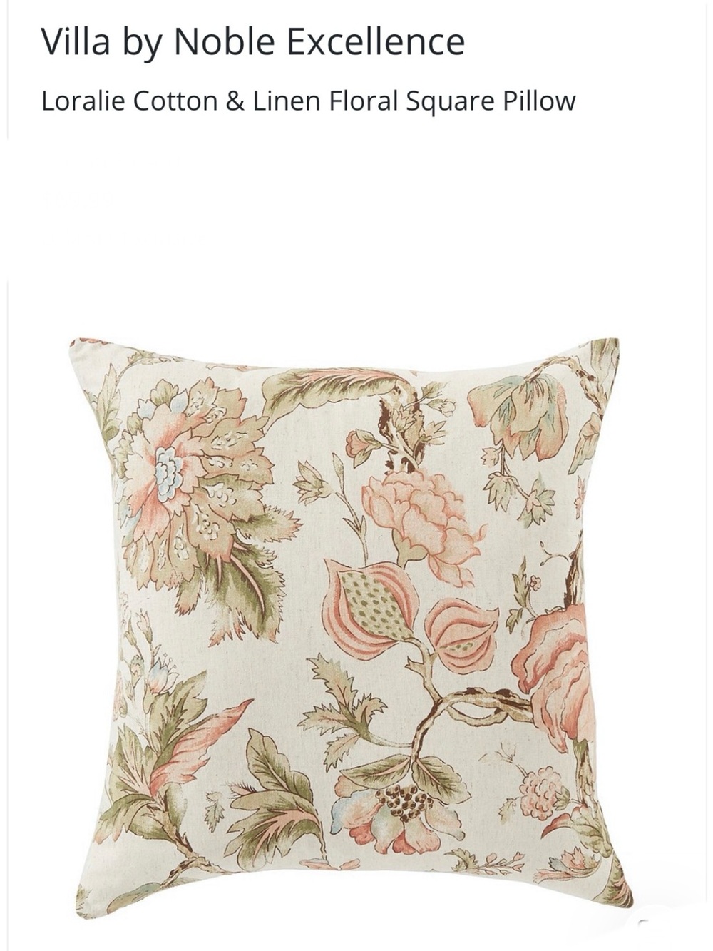 Villa by Noble Excellence 2 Loralie Cotton and Linen Floral Square Pillows